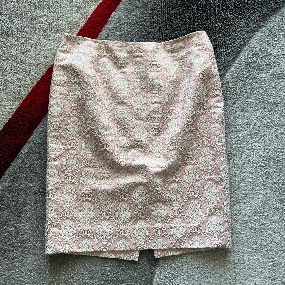 Etcetera Pink Metallic Brocade Pencil Skirt
